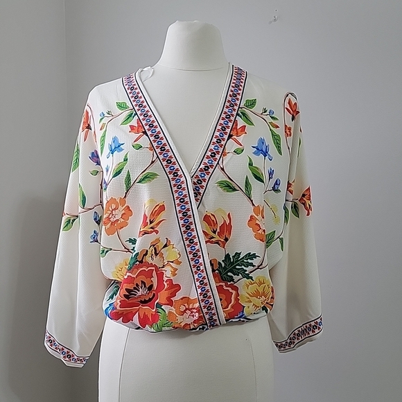 Flying Tomato Tops - Flying Tomato Floral Embroidered Blouse - White and Multicolor